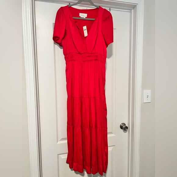 NWT Anthropologie Somerset Maxi Bright Pink Satiny Dress Sz M Pockets Flattering - Picture 7 of 14